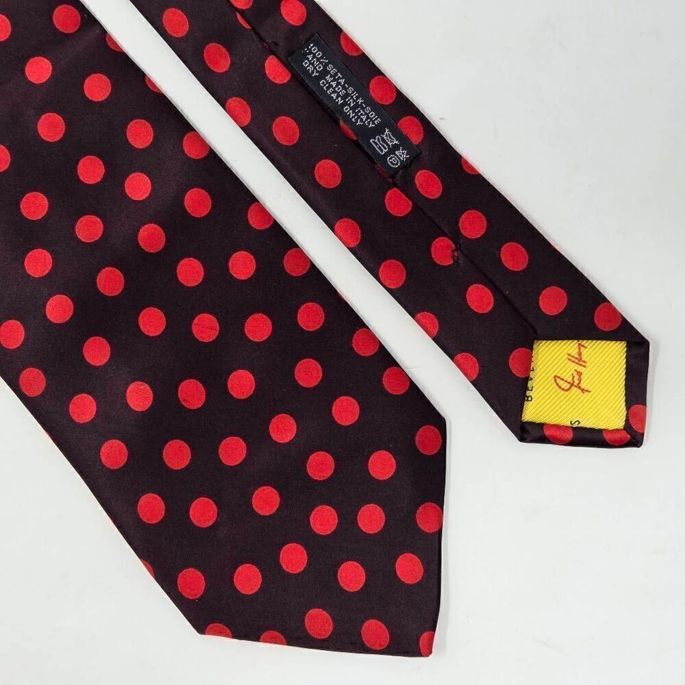 FRED HAYMAN BEVERLY HILLS SILK TIE BLACK RED POLKA DOT SMOOTH 3.75" X 58" VTG
